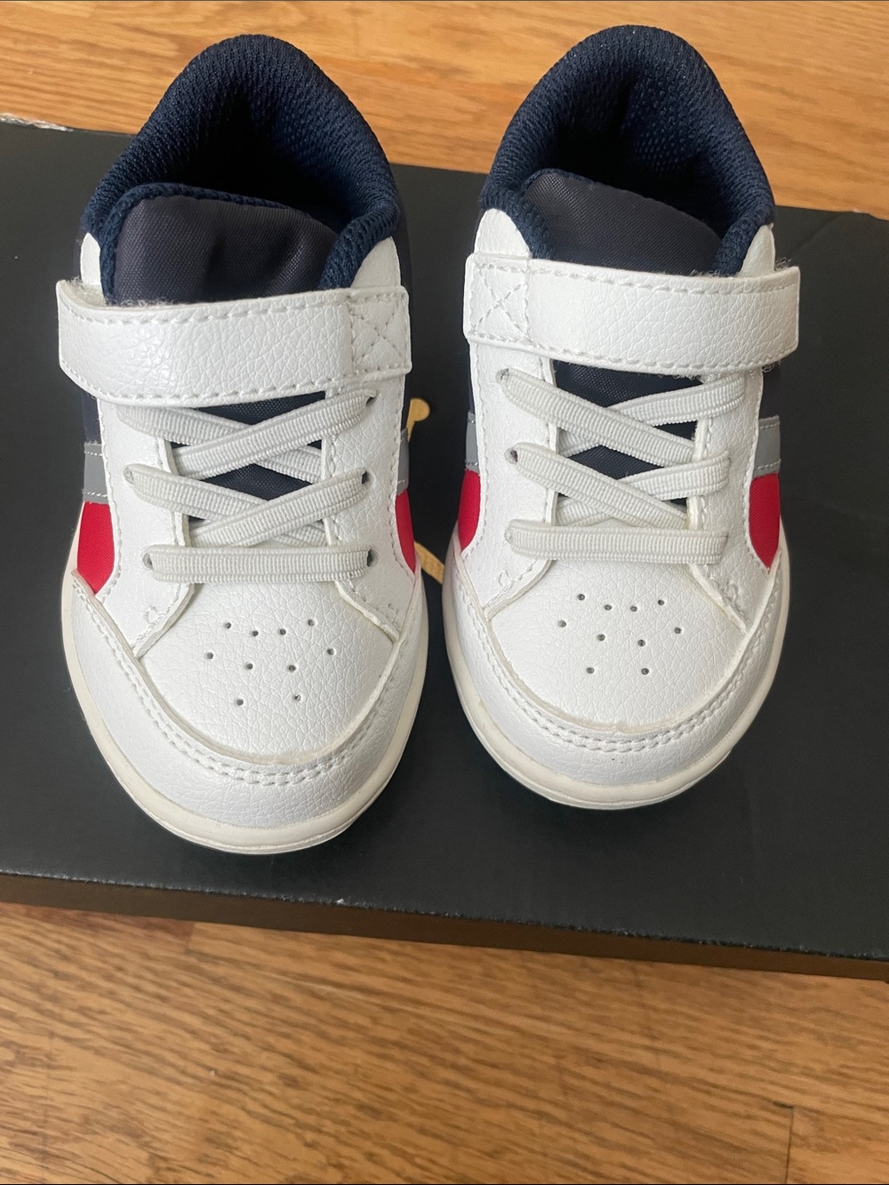 Kids White Navy Red Athletic Sneakers - Comfortable Everyday Play Shoes
